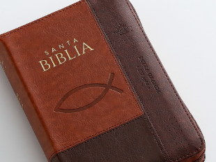 Biblia con Cierre Portátil 12 puntos RV1960, imit piel café ichtus con índice