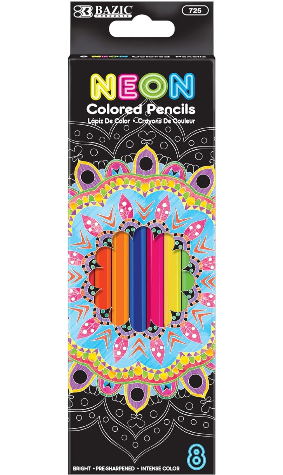 BAZIC - Lápices de colores, 8 colores neón, juego de lápices fluorescentes para dibujar arte, bocetos, regalo para artistas, adultos y niños (paquete de 8), 1 paquete